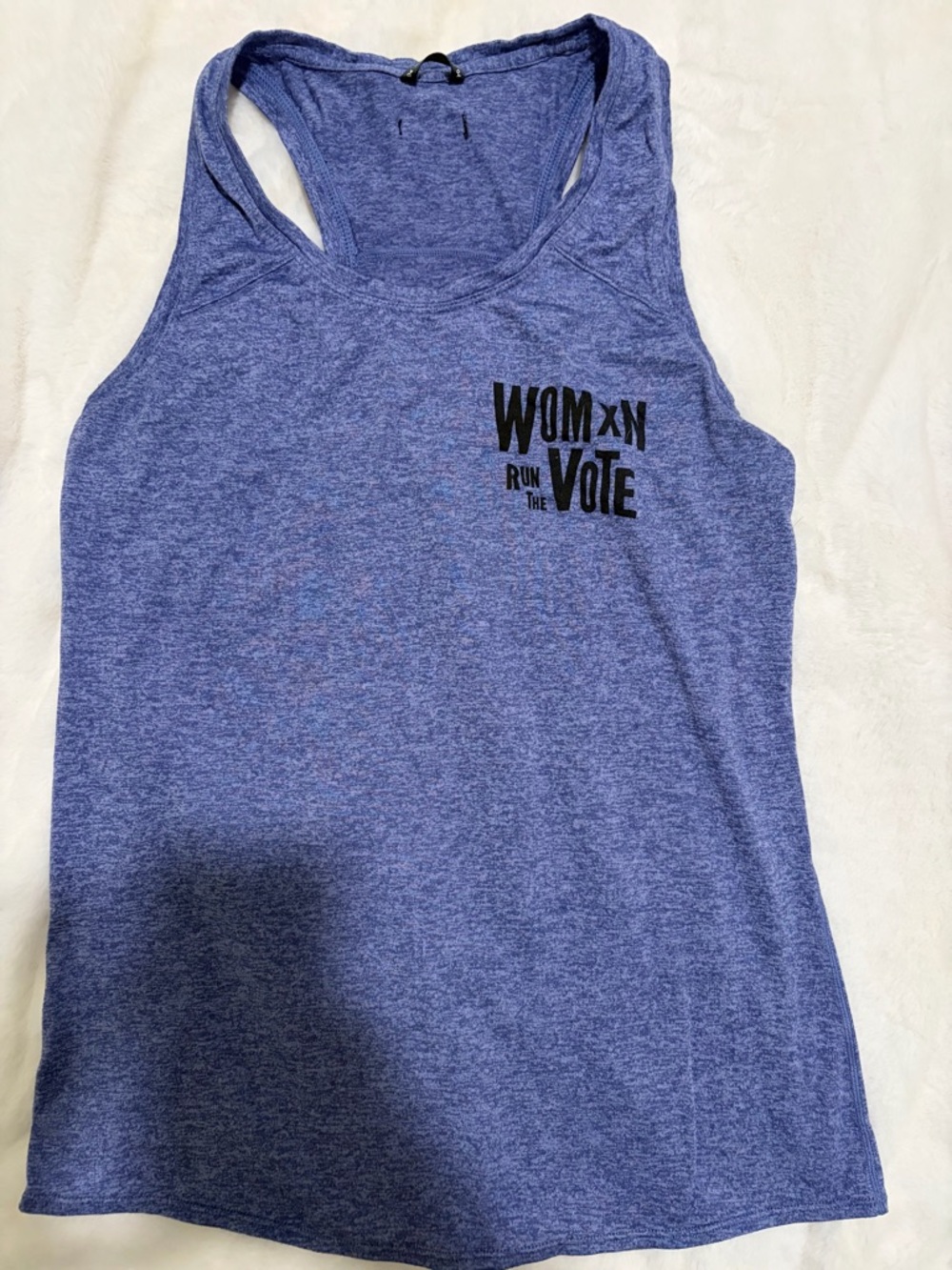 Oiselle Womxn Run the Vote Heather Blue Racerback Tank Top